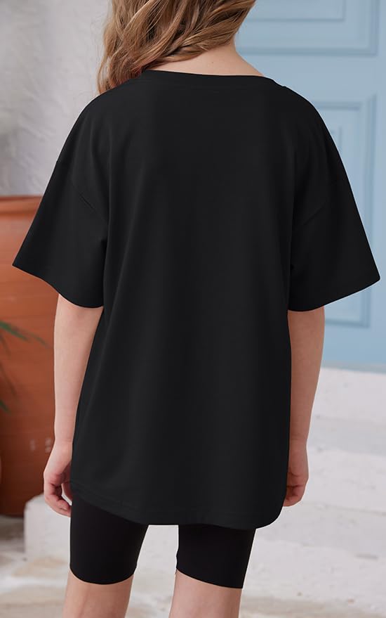 Image of ZDC Girls Short Sleeve T Shirts Kids Summer Oversized Tops Trendy Crewneck Basic Tees 5-14 Years