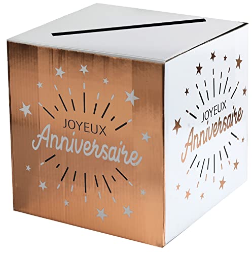 Tirelire urne Joyeux Anniversaire Blanc et Rose Gold métallique (x1) REF/6652 Taille unique 6652-rose-gold-