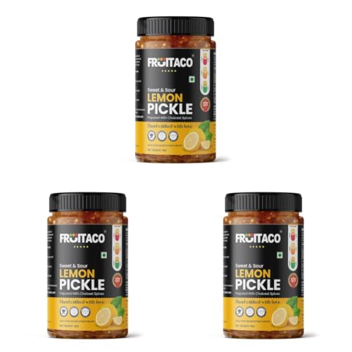Image of Fruitaco Lemon Pickle (Sweet & Sour) 1kg - Tangy & Sweet Delight, Perfectly Balanced, Nimbu Ka Aachar (Pack of 3)