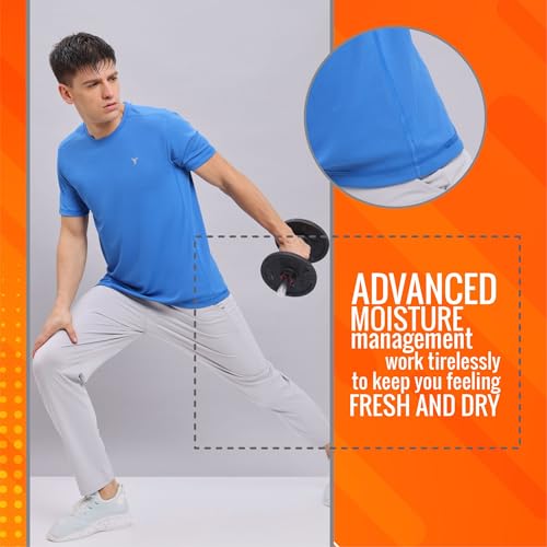 Image of TECHNOSPORT Men's Slim Fit Polyester Activewear Sports T-Shirt with Moisture-Wicking Comfort for Workout, Running & Gym