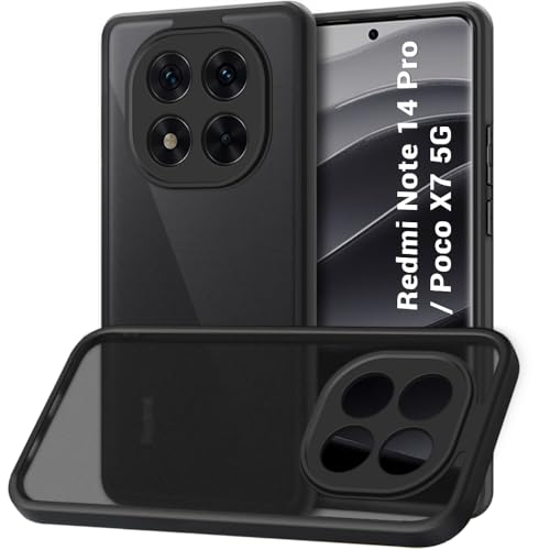 Image of TheGiftKart Hybrid Shockproof Back Cover Case for Mi Redmi Note 14 Pro /Poco X7 5G | Hard Back Cover Case for Redmi Note 14 Pro /Poco X7 5G (PC & TPU, Translucent Smoke Matte Back, Black Sides)