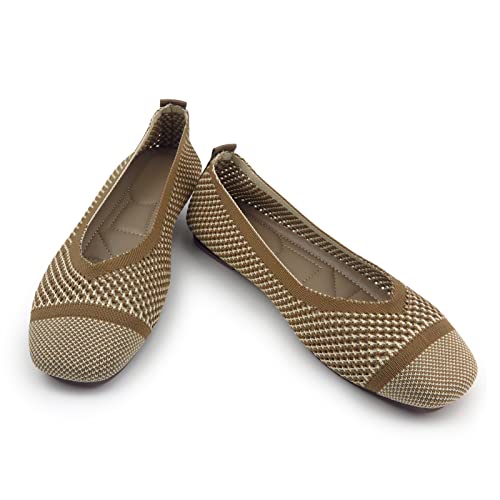 Image of RVROVIC Women's Square Toe Knit Flats Shoes Casual Slip on Ballet Flats Comfortable Shoes for Women