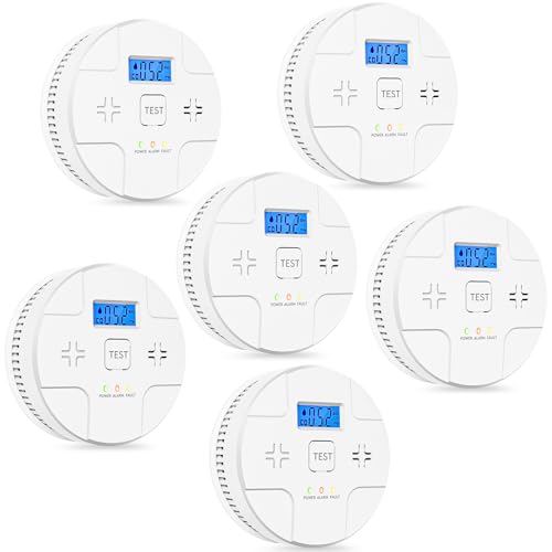 6 Packs,2 in 1 Technology, Smoke,Carbon Monoxide Detector, Co Alarm,85db Alert,LCD Readout,3 Color LED Indication,(Green Light Blinking at Work), with 3 AA Batteries,Easy Install,for Home and Kitchen