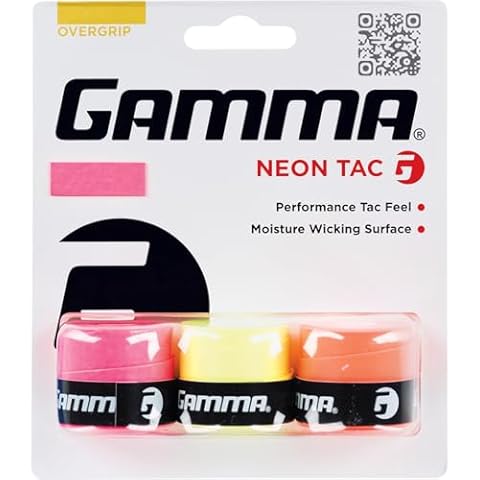 GAMMA Sports Neon Tac Overgrip, Tacky Grip for Tennis, Pickleball, Squash, and Badminton Racquets, Assorted 3 Pack Cover