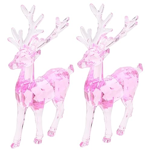 MAGICLULU 2 Pièces Décoration Intérieure Figurines De Noël en Forme De Cerf Clair Décorations De Noël à L'intérieur Figurine De Cerf De Noël De Statue De Renne Rose Acrylique