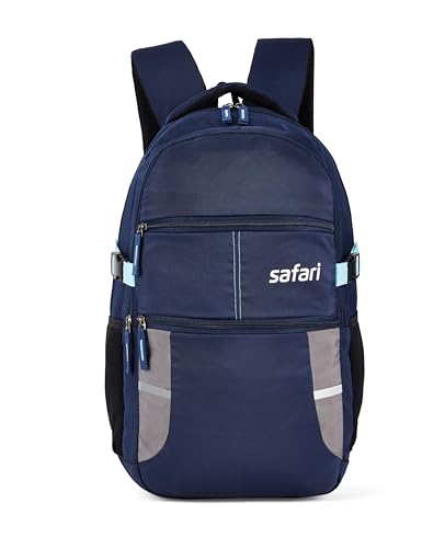 Image of Safari Omega Spacious /Large 5 Compartment Laptop Backpack With Raincover, College Bag, Travel Bag For Unisex, Navy Blue, 30 Litre
