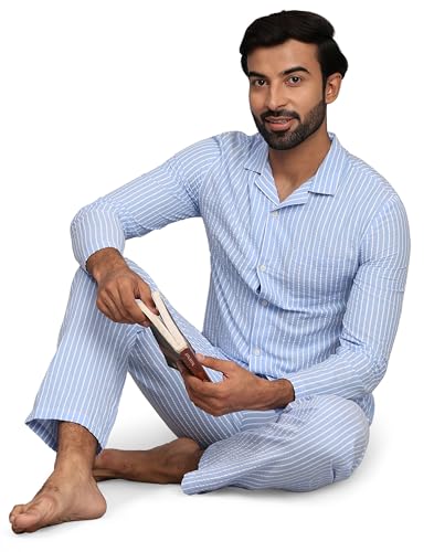 Image of B STORIES Men's 100% Cotton Full Sleeve PJ Set - Checkered Nightwear Set | Soft Loungewear | Comfortable Sleepwear | Stylish Casual Home Wear Shirt & Pant (S-XXL)