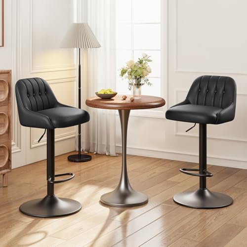 Image of MALOL Bar Stools Set of 2, Swivel Bar Chairs, Modern Adjustable PU Leather Upholstered Barstools Counter Height with Tufted Back for Bar, Kitchen Counter Island, Dining Room, Black
