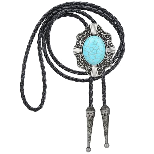 Image of HUABOLA CALYN Native American Bolo tie Rodeo Cowboy Leather Necktie Western Bolo ties for Men Women Necktie for Concert Fans