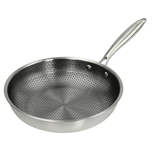 Caskunbsy Padella Wok Antiaderente in Acciaio Inox con Rivestimento a Nido d'Ape Antigraffio e Antiaderente, Padella per Bistecca, Padella per Wok Cinese, Senza Zampe (32 cm)