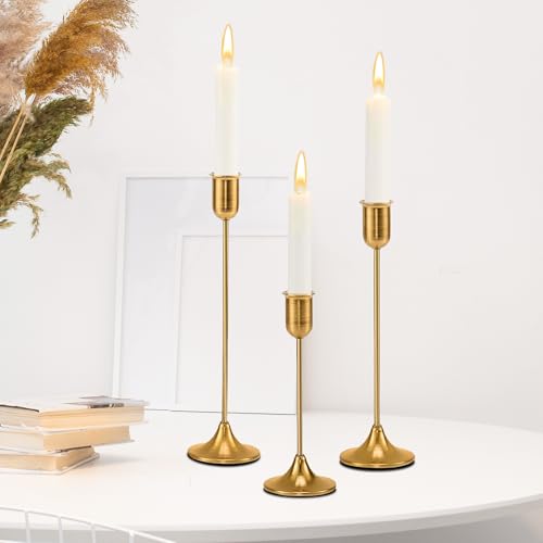 Brass Gold Candle Holder - 3 PCS Taper Candlestick Holders - Vint...