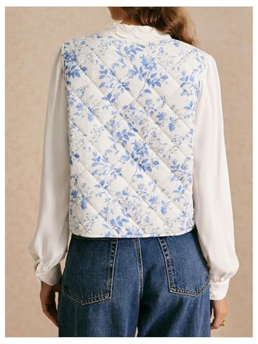 MakeMeChic Women's Floral Tie Front Puffer Vest Sleeveless V Neck Lightweight Quilted Jacket Outerwear2