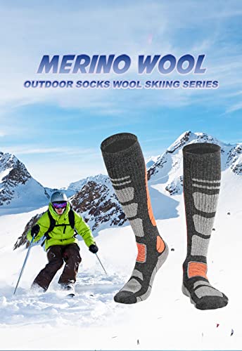 1 Pair Merino Wool Thermal Socks Men Women Winter Long Warm Compression Socks for Ski Hiking Snowboarding Sports Socks (Gray, L)