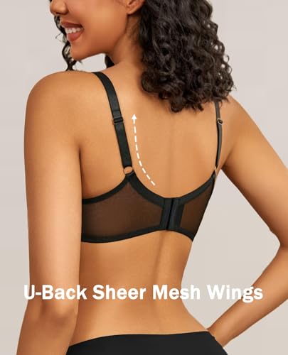 Image of Avidlove Womens Lace Bras Sexy Underwire Unlined Bra V Neck Mesh Everyday Bra Lingeries No Padded