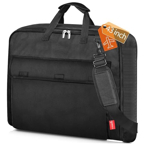 MISSLO Funda para traje de viaje para hombres y mujeres con correa para el hombro, 43 pulgadas, bolsas de ropa de mano, 2 en 1, impermeable, con 3 bolsillos, funda para colgar ropa para viajes de