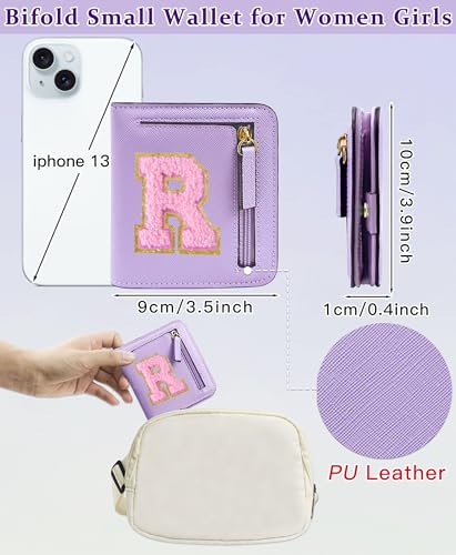 Image of COSHAYSOO Initial Wallet RFID Small Bifold Slim Letter Wallet for Women Teenager Girls Travel Daily Necessities Credit Cards Money Cash Coin Organizer, Lavender, Compact, R
