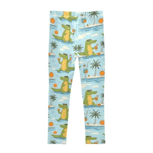 Beach Alligator Sun Palm Girls Leggings Soft Stretch Workout Yoga Dance Pants for Kids Casual Tights2
