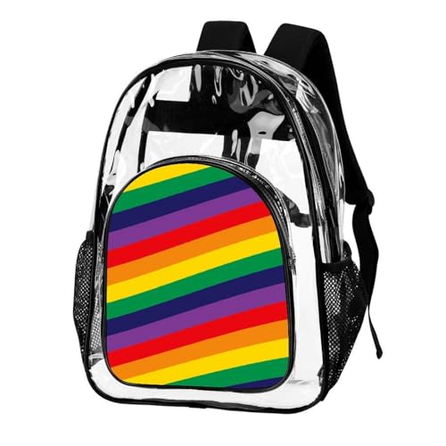 Comfortable Waterproof Clear Backpacks for Adults Shopping, Going Out, Casual Daily, Portable Sports Transparent Bags (LGBTQ Flag Rainbow Wavy Stripes Gay Pride Month)2