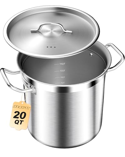 STOCKPOT 20 Quart Soup Pot with Lid Stainless Steel Stock Pot Heavy Duty Cooking Pot for Soup Pasta Stew Induction & Oven Safe Commercial & Home Use