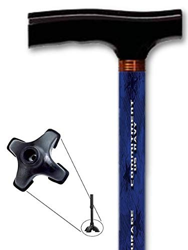 Walking Cane Adjustable T Handle with Footed Cane Tip US Navy Motto Military Design