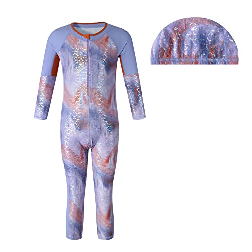 Vivobiniya Teens Girls Fish Scales One Piece Swimsuits Long Sleeve Mermaid Swimsuit