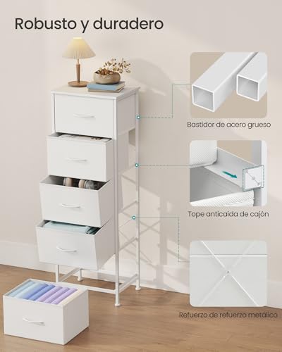 Miniatura 6 de Songmics Cómoda, 5 Cajones De Tela, Acero, Mdf, Tela No Tejida, Para Dormitorio, Armario, Pasillo, Salón, Blanco Nube Y Blanco Nieve Lgs315wh01