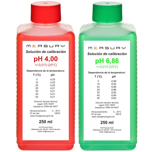 Measury Solución de Calibración de pH 4.00 y 6.86, Solución Tampón de pH 250ml cada una, Solución de Calibración Rojo/Verde, Set de Líquido de Calibración