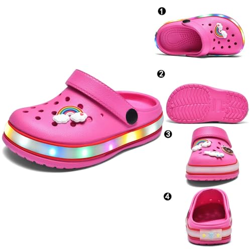 Image of XPKWS Toddler Kids Clogs Boys Girls LED Garden Shoes Light up Sandals Slip on Quick Dry Beach Slippers