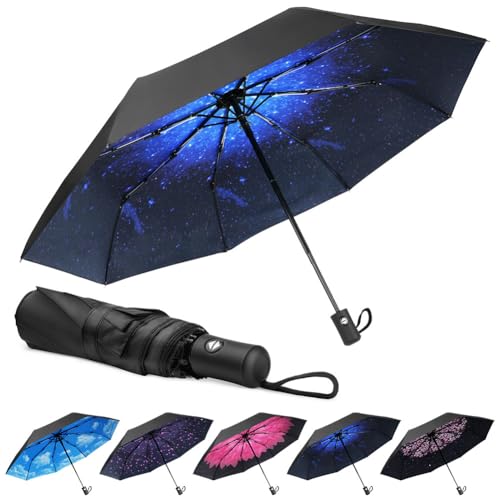 Aolso Reise-Regenschirm, 8 Rippen Winddichter Automatischer Regenschirm, Reise-Klappschirm Sturmfest, Automatisches Öffnen/Schließen, Tragbarer Regenschirm für Männer und Frauen (Dunkblau)