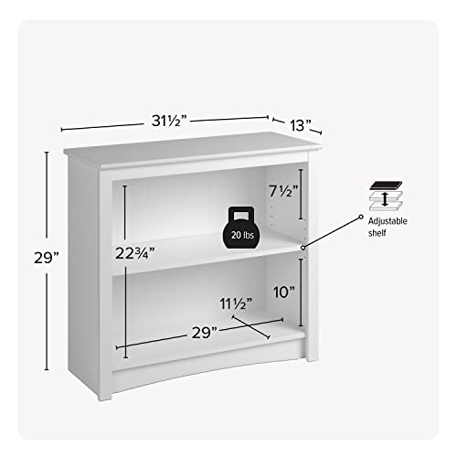 Image of Prepac Sonoma 2-Tier Bookcase 29 inchH with 1 Adjustable Shelf, White Storage Cabinet, Modern Display Cabinet, Bookshelf with Storage Shelves for Home Office, Living Room, Bedroom Organizer