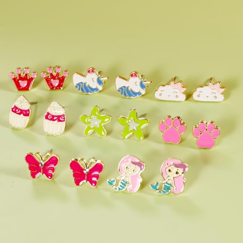 Image of TAMHOO 33 Pairs Hypoallergenic Stud Earrings for Girls, Cute Mixed Styles | Mixed cute designs with stainless steel posts, push backs, CZ, faux pearl, resin and crystal accents; gift box included