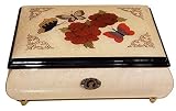 Splendid White Floral Italian inlaid music box with butterfly design Handmade in Sorrento Italy with
