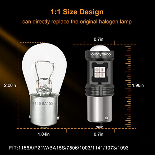 Holonyakoo 1156 Led Bulb Amber Yello P21W Ba15S 7506 1003 1141 Led Bulb For Turn Signal Light Brake Lights Reverse Lights Parking Tail Lights Daytime Running Light Dc10-30V 1800K (Set Of 2) #TOP6