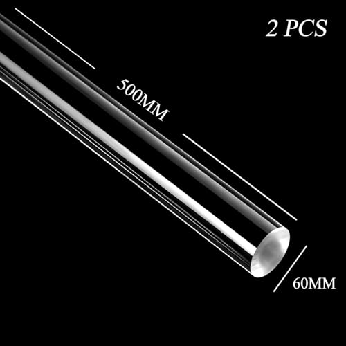 COYOUCO 2 Pcs Acrylic Dowel Rods, 50-80Mm Dia 500Mm Length Clear Acrylic Round Rod for DIY Crafts Party Decorations Gardening,60mm