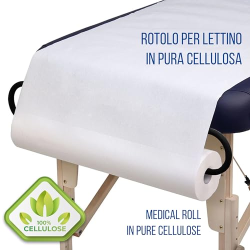 Lage 6 medizinische Bettlaken aus 100% reiner Zellulose, für Kosmetikbett, Massage, Spa, Made in Italy, saugfähig, hypoallergen, Einweg-Rolle 60 cm x 50 m, Rollen, einzeln verpackt