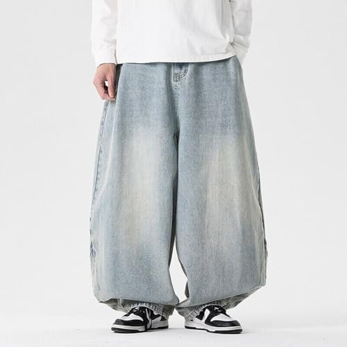 HAORUN Men Wide Leg Baggy Denim Jeans Loose Fit Casual Style Pants Trousers Elastic Waist2