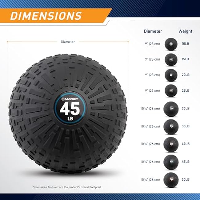 Marcy Slam Ball, 10¨C50 lbs Dead Weight, Non-Bounce, Sand-Filled Medicine Ball with Durable PVC Shell & Textured Grip for Slams, Tosses, Core & Full Body Training