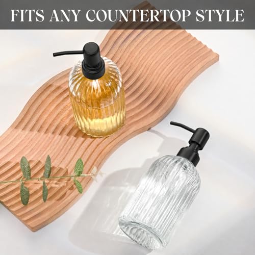 Image of Clear Glass Soap Dispenser | with Matte Black 304 Rustproof Stainless Steel Pump 18oz for Kitchen and Bathroom Hand Soap Dispenser Bottle