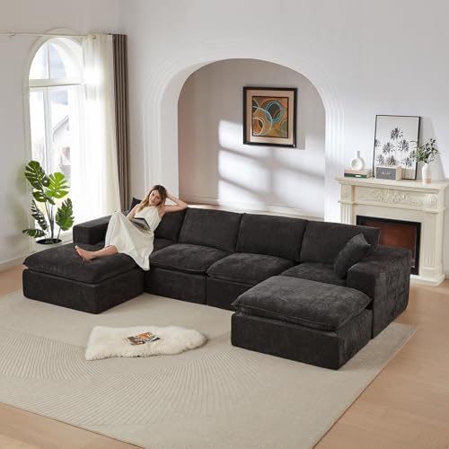 Luxury Modular Sectional Sofa with 2 Ottomans, 6-Piece Oversized ...