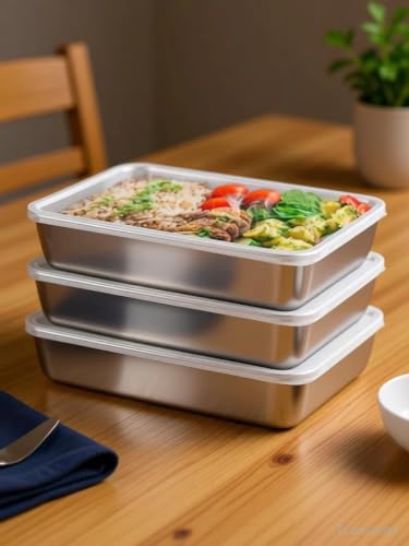 Image of Stainless Steel Food Storage Container 2000ML with Transparent Lid | Premium Food Grade Kitchen Storage Box for Meal Prep, Serving, Baking & Fridge Storage | Freezer & Dishwasher Safe (3)