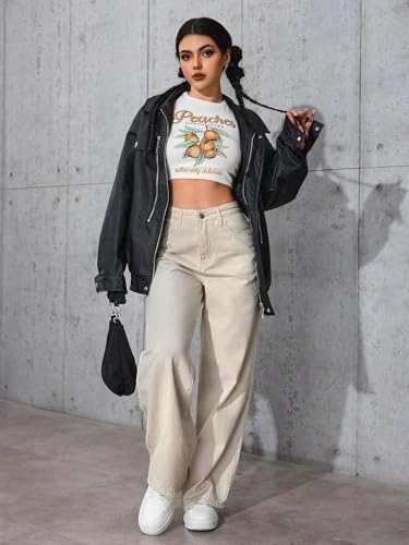 Image of Women's Off-White High Waist Denim Jeans | Straight, Relaxed, Wide Leg & Baggy Fit | High Rise Loose Oversized Denim Pants for Women | Comfortable Casual Everyday Wear | Oversized Woman baggys