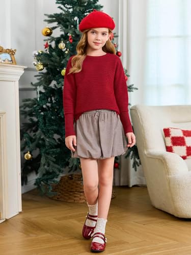 Image of Haloumoning Girls Fall Sweater Kids Ribbed Knit Split Pullover Tops 5-14Y