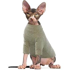 Bonaweite Sphynx Cat Clothes, Cat Sweaters for Cats Only, Soft Cat Turtleneck Cotton Shirt, Pullover Kitten Clothes Outfits for Male Female Cats, Hairless Cat Pajamas Onesie Costume for Halloween