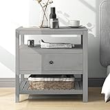 Nightstand Side Table Side Table with Storage Drawers and Open Shelves Solid Wood Nightstand with So