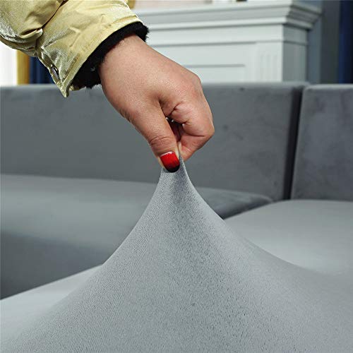 LINGKY Sofabezug Ecksofa L Form Stretch Samt Sofa Überzug Universal Couchbezug Für 1/2/3/4 Sitzer Waschbar Sofa Überwürfe (L Form Ecksofa Erfordert Zwei) - Sofabezug 2 Sitzer, Hellgrau