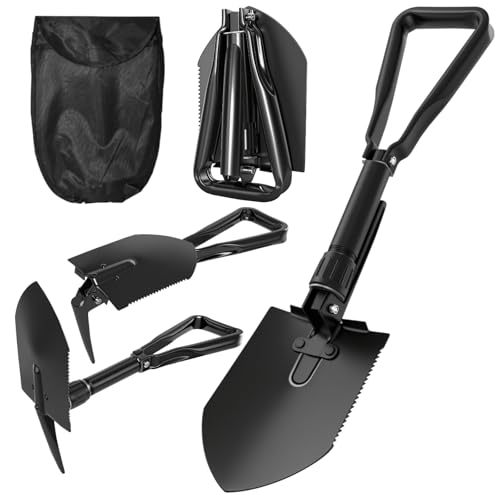 Dalephoric Klappspaten 60cm, Klappschaufel aus Karbonstahl, Camping Schaufel mit Tragetasche, Feldspaten, Schneeschieber, klappspaten Outdoor für Camping, Garten, Matsch und Schnee, Schwarz