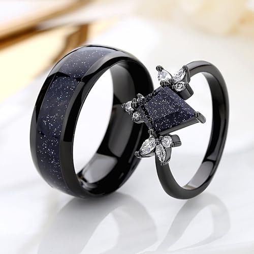 Engagement Rings for Couples, 7x10 Kite Shaped Couple Rings, Blue Sandstone Orion Nebula Ring Set, Promise Rings for Women3