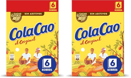 ColaCao Original, Cacao Soluble Natural sin Aditivos, 6 Sobres, 96g (Paquete de 2)