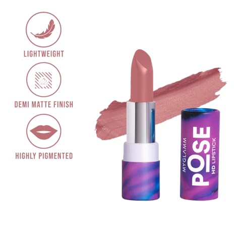 Image of MyGlamm POSE HD Lipstick-Soft Pink (Pink)-4 gm | Matte Lipstick | Enriched with Moringa oil & Vitamin E | Long-lasting & Moisturising