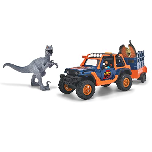 Dickie Toys - Dino Commander (40 cm) - Spielzeug-Auto „Jeepster Commander inkl. Anhänger mit Figur Plus 2 Dinosaurier - Spielzeug für Kinder ab 3 Jahren, Mehrfarbig, 203837024